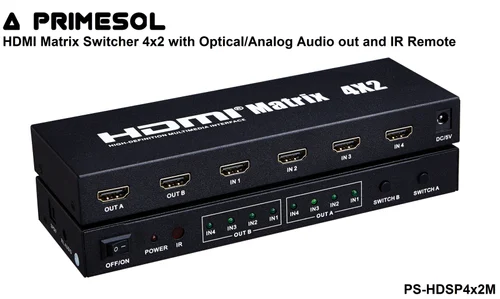 HDMI Matrix Switch 4x2 with IR Primesol PS-HDSP4X2M